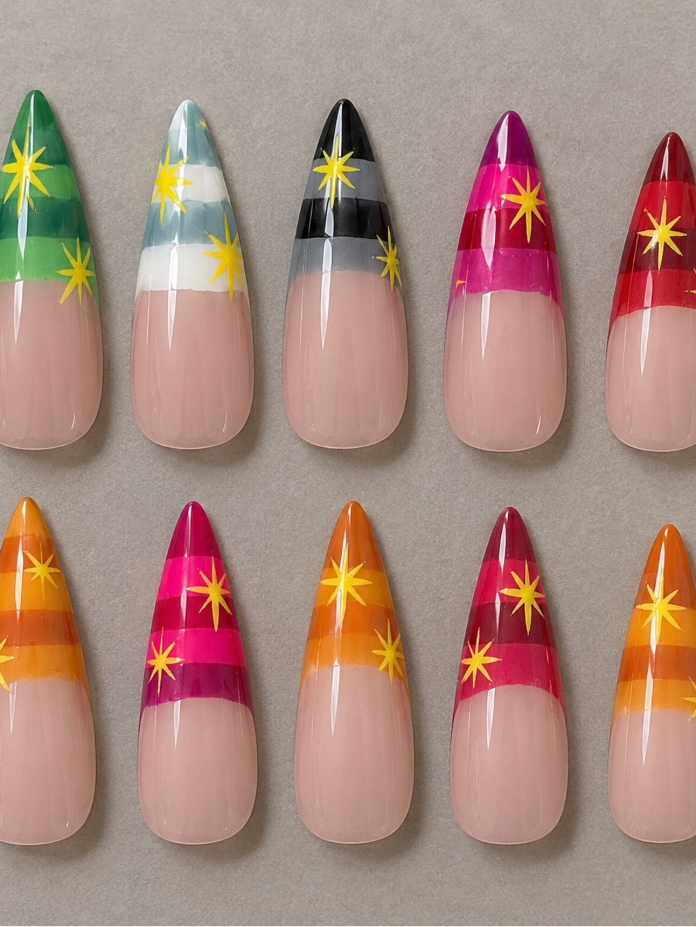 Assorted Star Stripe Press-On Nails — Multi-Color